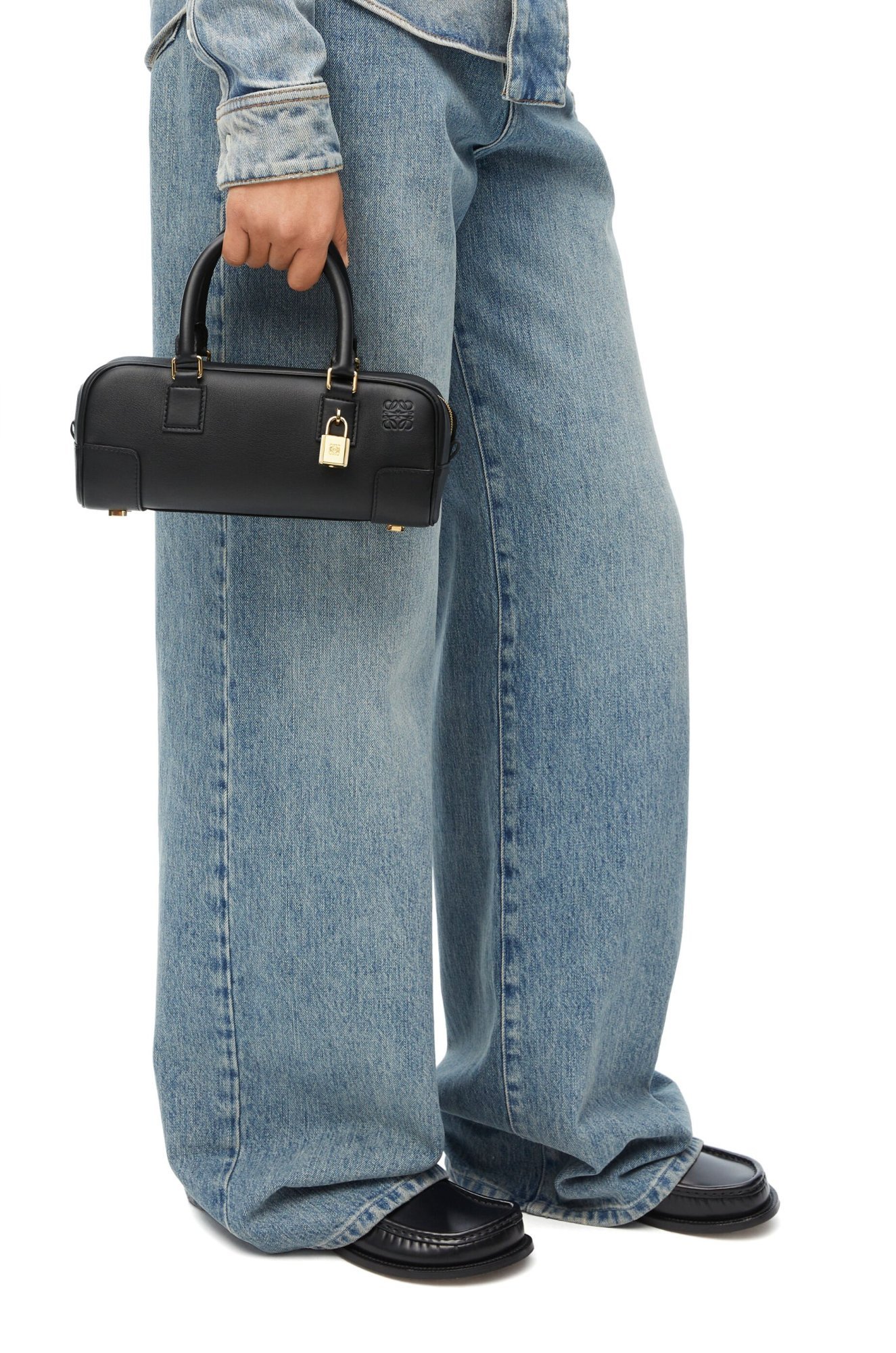 Loewe Mini Puzzle Leather Shoulder Bag In Black