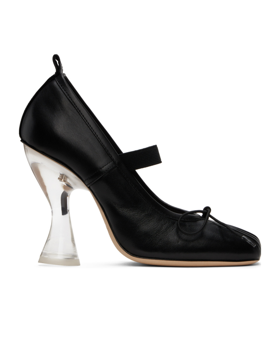 Shop Simone Rocha Heeled Leather Ballerina Shoes In Black
