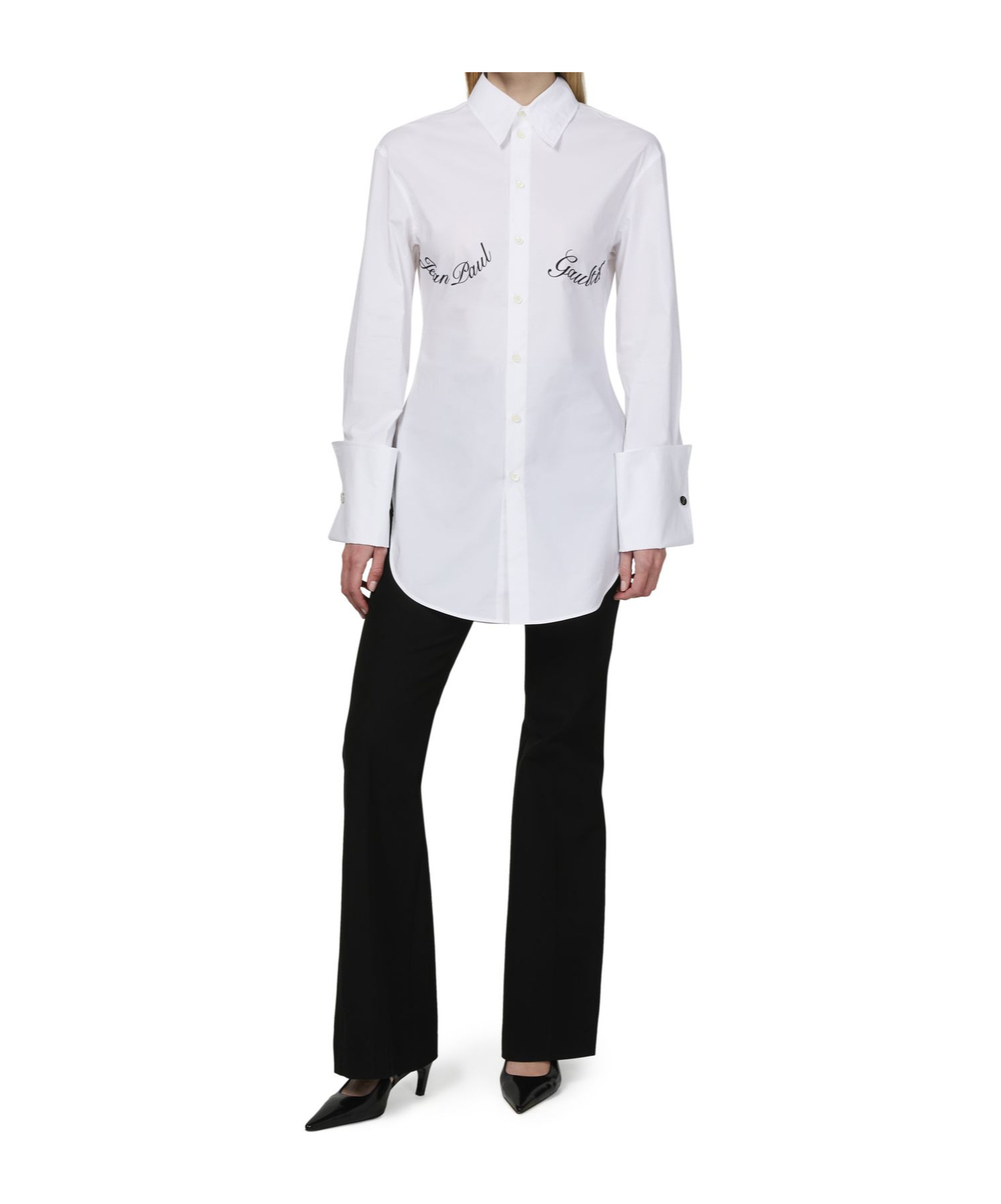 Jean Paul Gaultier White Poplin Shirt With Underboob Print In White