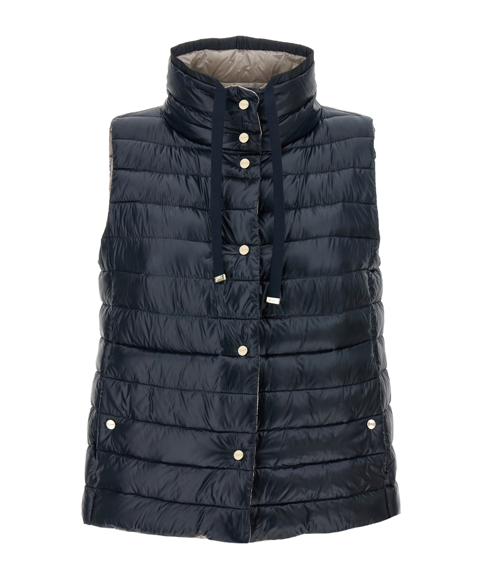 Herno Blue Vest With High Neck And Buttons With Logo In Blue