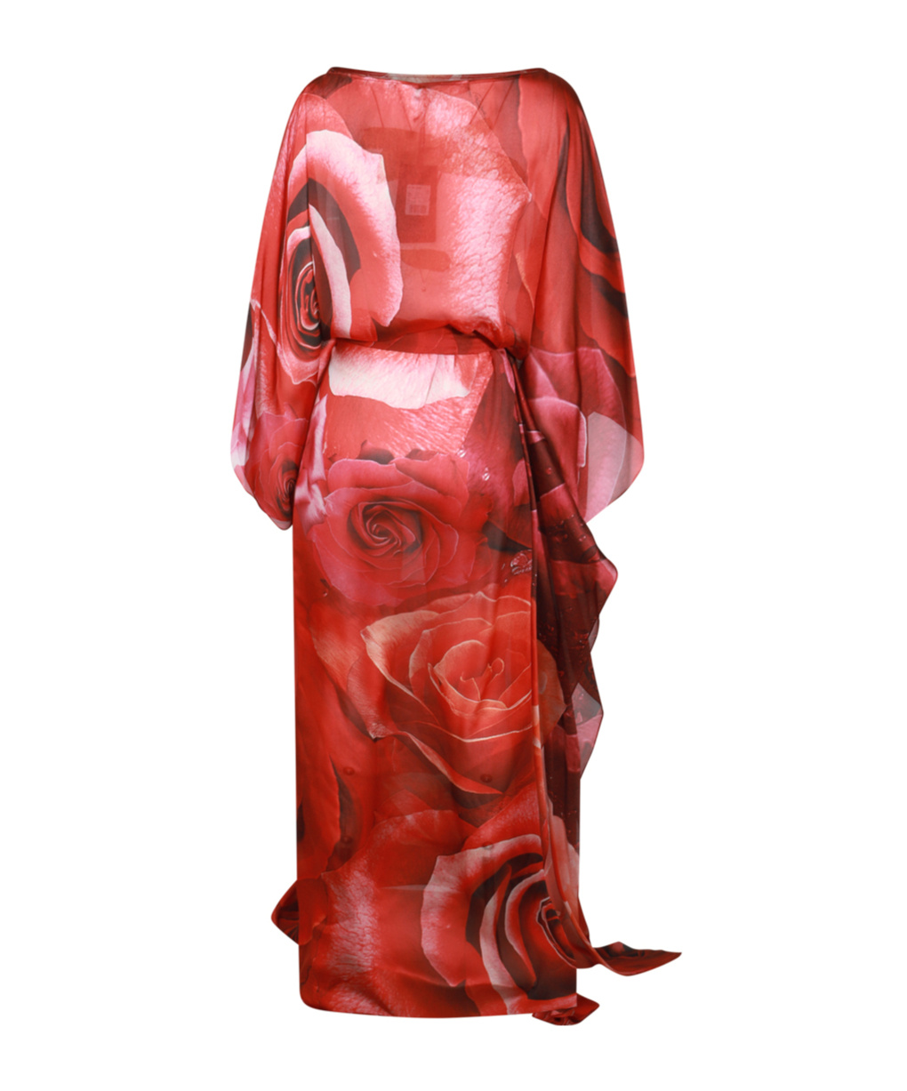 Shop Roberto Cavalli Rose-print Silk Kaftan Dress In Red