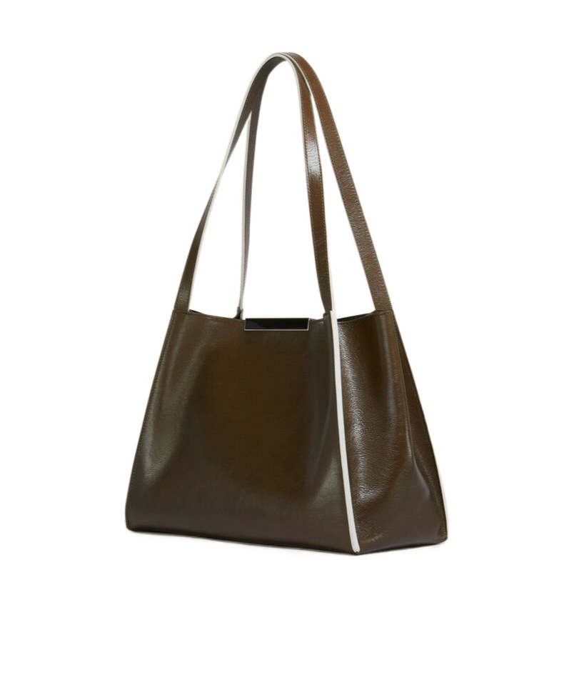 Marni Deep Green Leather Cresta E/w Small Tote Bag In Green