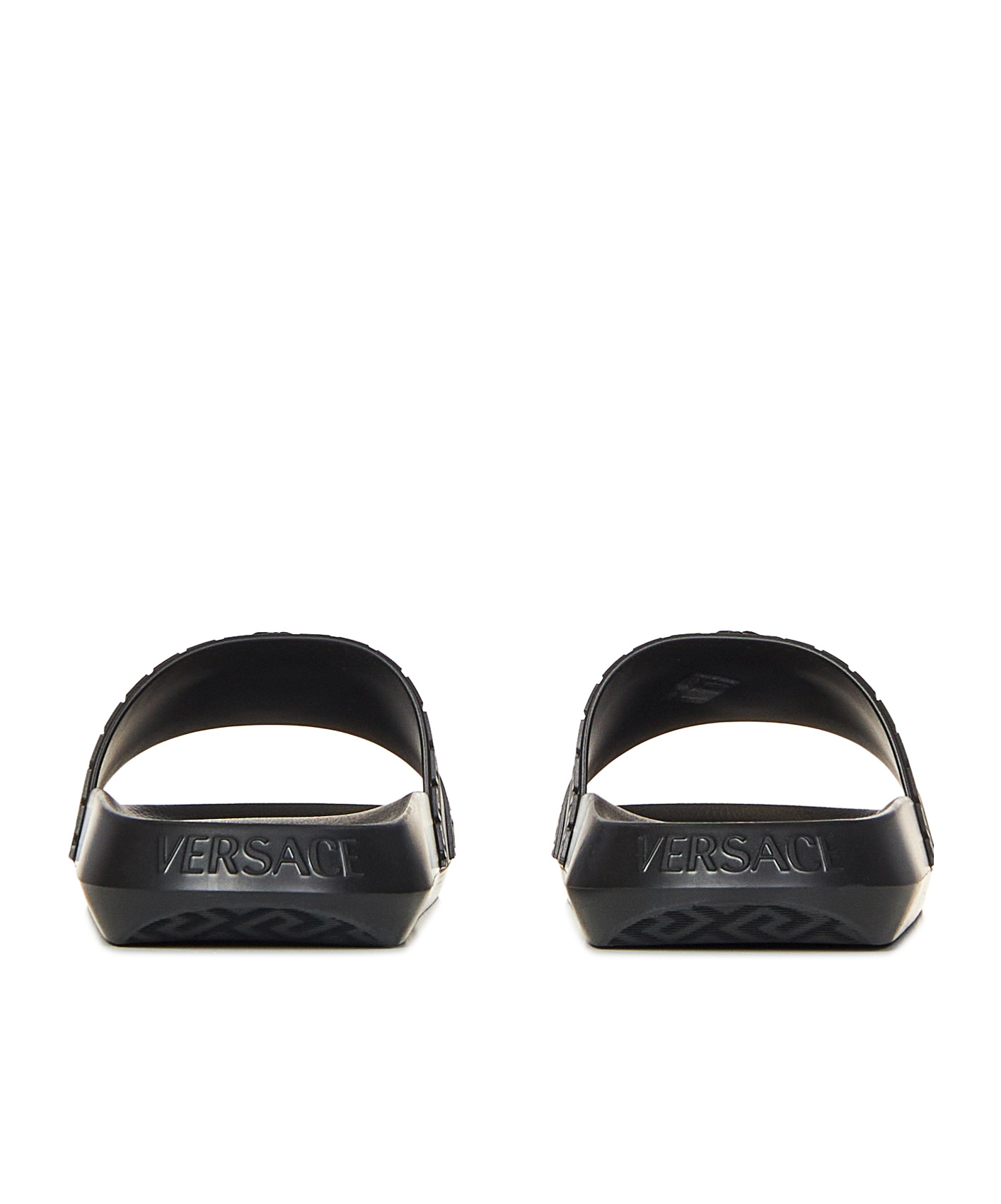 Versace Medusa Front Round Toe Flat Slides In Black