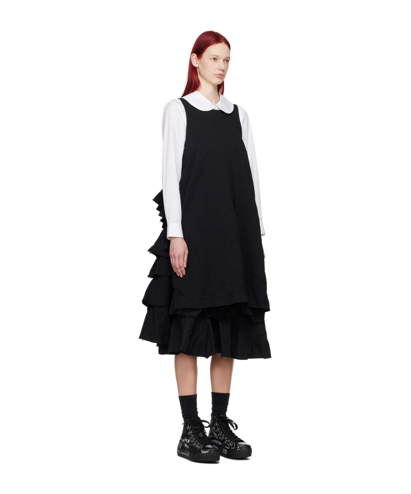 COMME DES GARÇONS RUFFLED-PANEL MIDI DRESS 