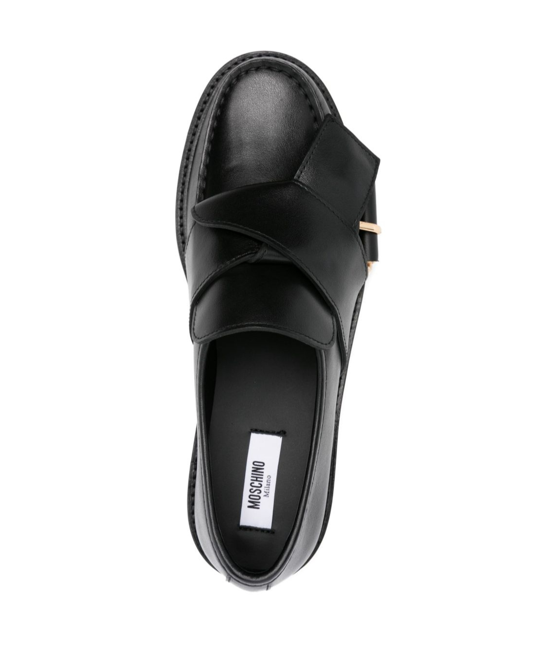 Moschino Belted Up Leather Loafers In Black