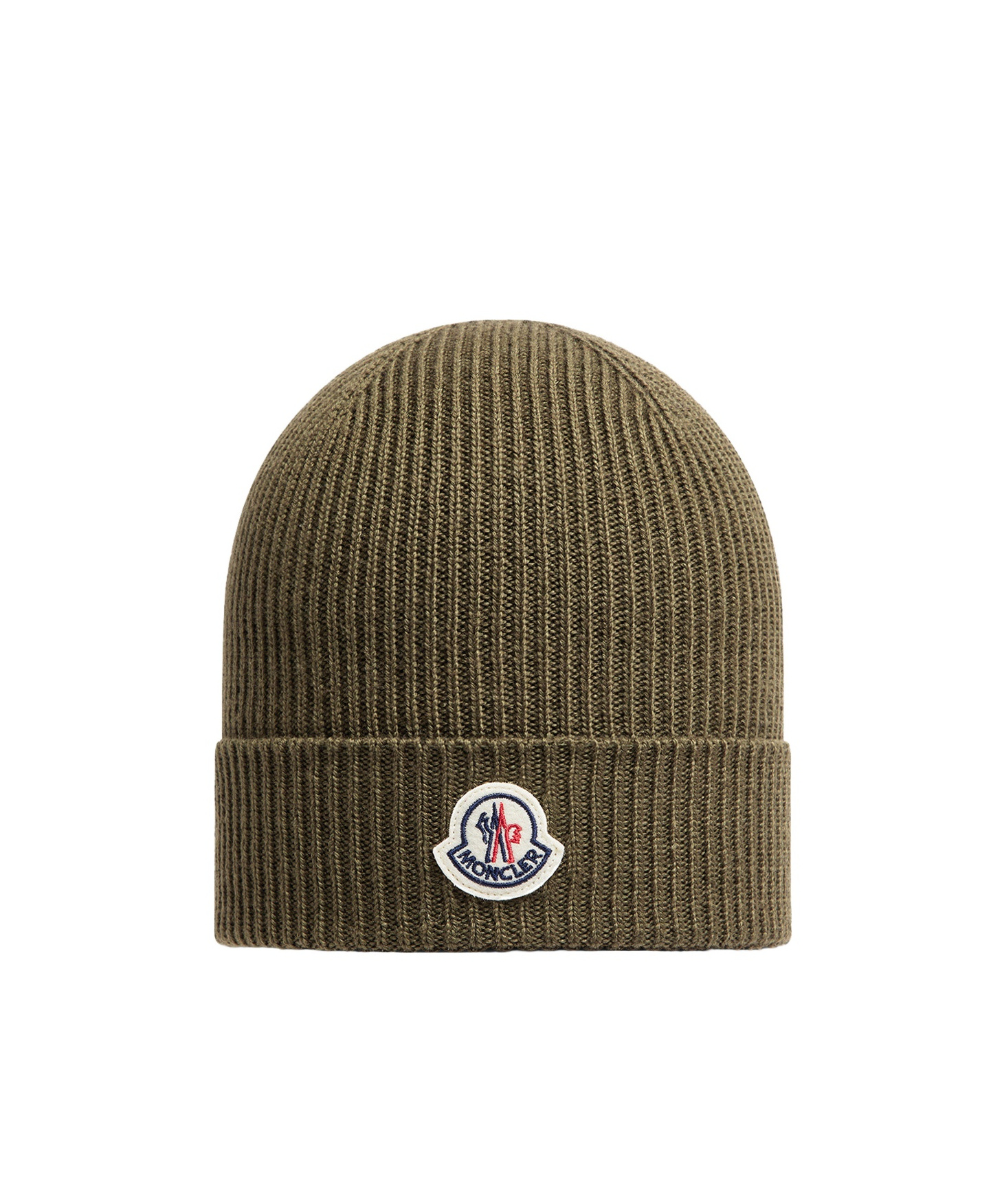 Moncler Logo Patch Knitted Beanie In Green