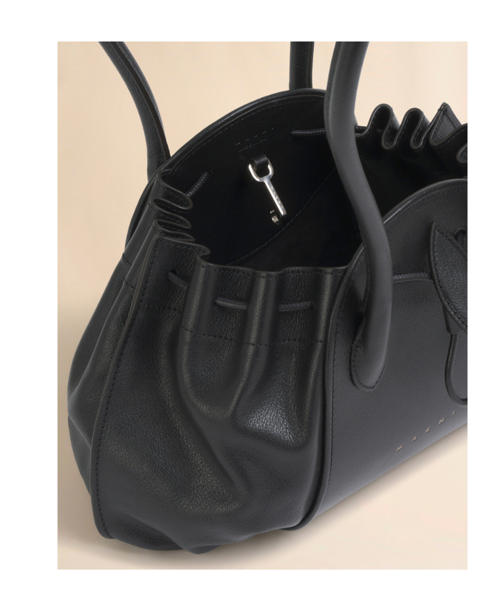 Marni Black Leather Tulipea Shoulder Bag In Black