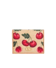 Shop Valentino Vlogo Cherry-jacquard Wallet In Nude