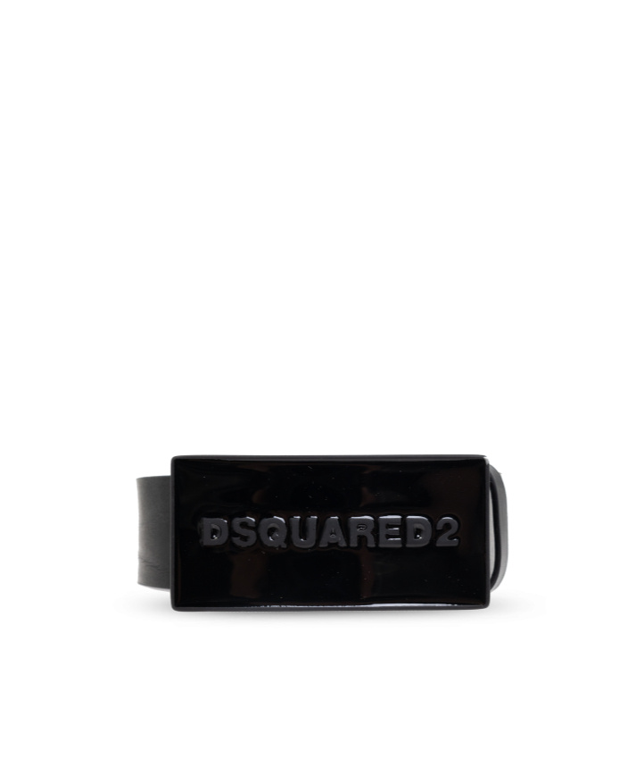 Dsquared2 Black Leather Belt With Logo Plaque Closure In Black