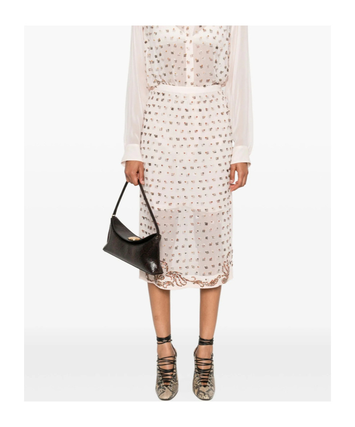 Dries Van Noten Sokna Embellished Midi Skirt In Neutral