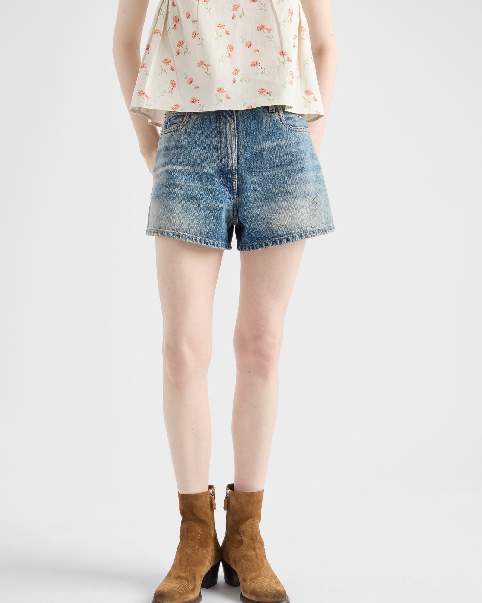 Prada Womens Blue Washed Regular-fit Denim Shorts In Blue