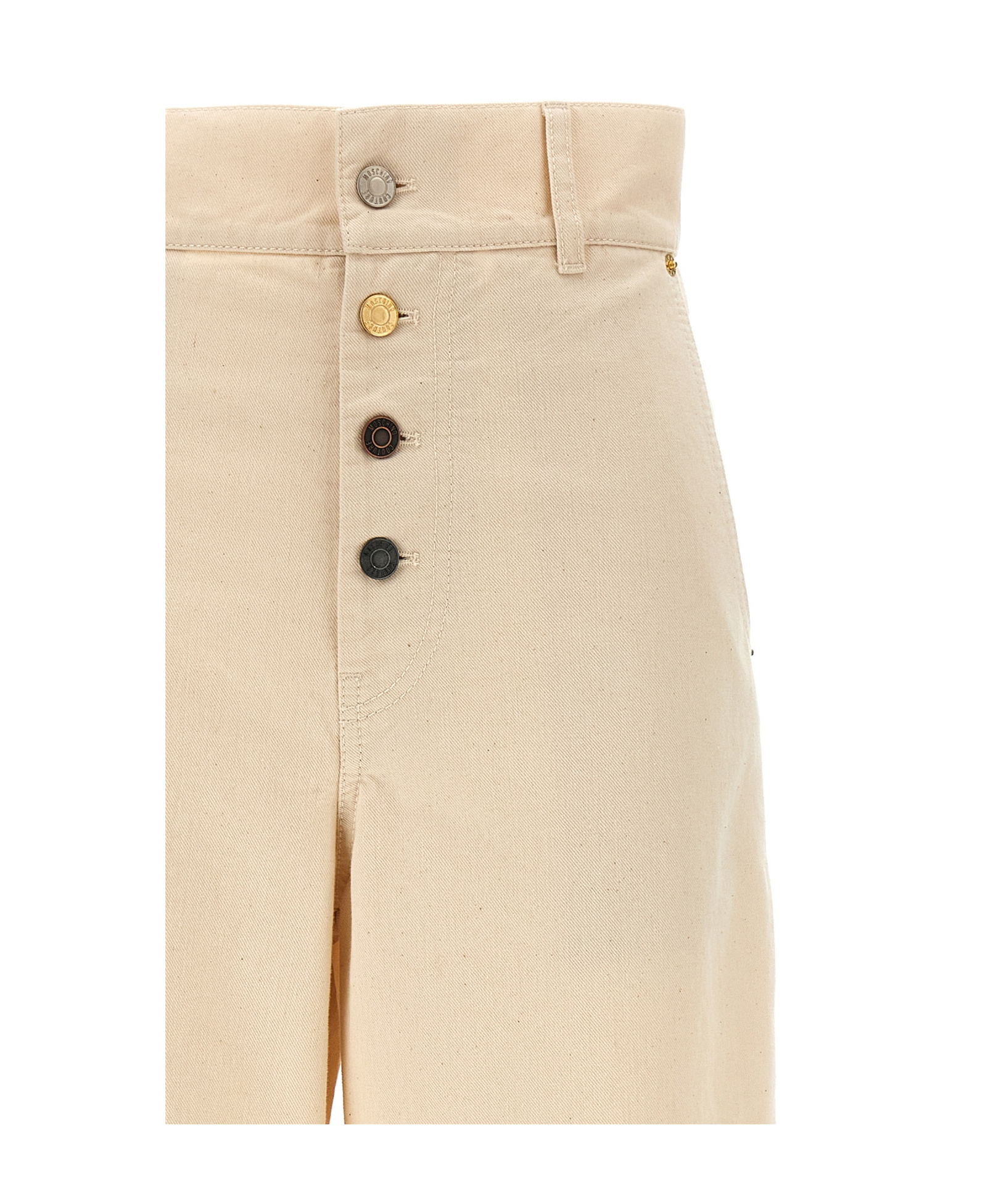 Moschino Ankle-length Cotton Gabardine Trousers With High Waist In Neutral