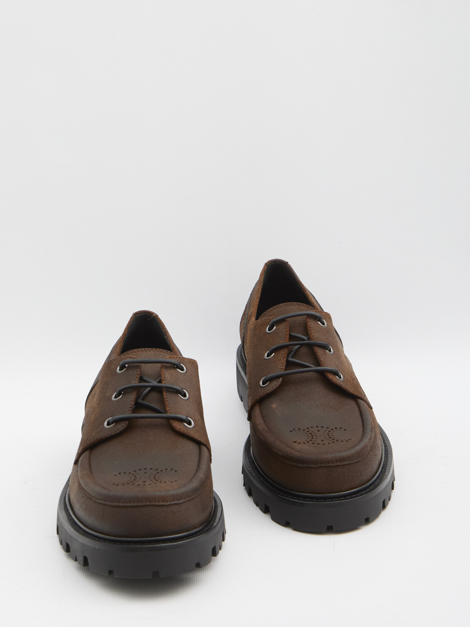 Celine Margaret Derby Loafer In Waxed Suede Calfskin In Brown