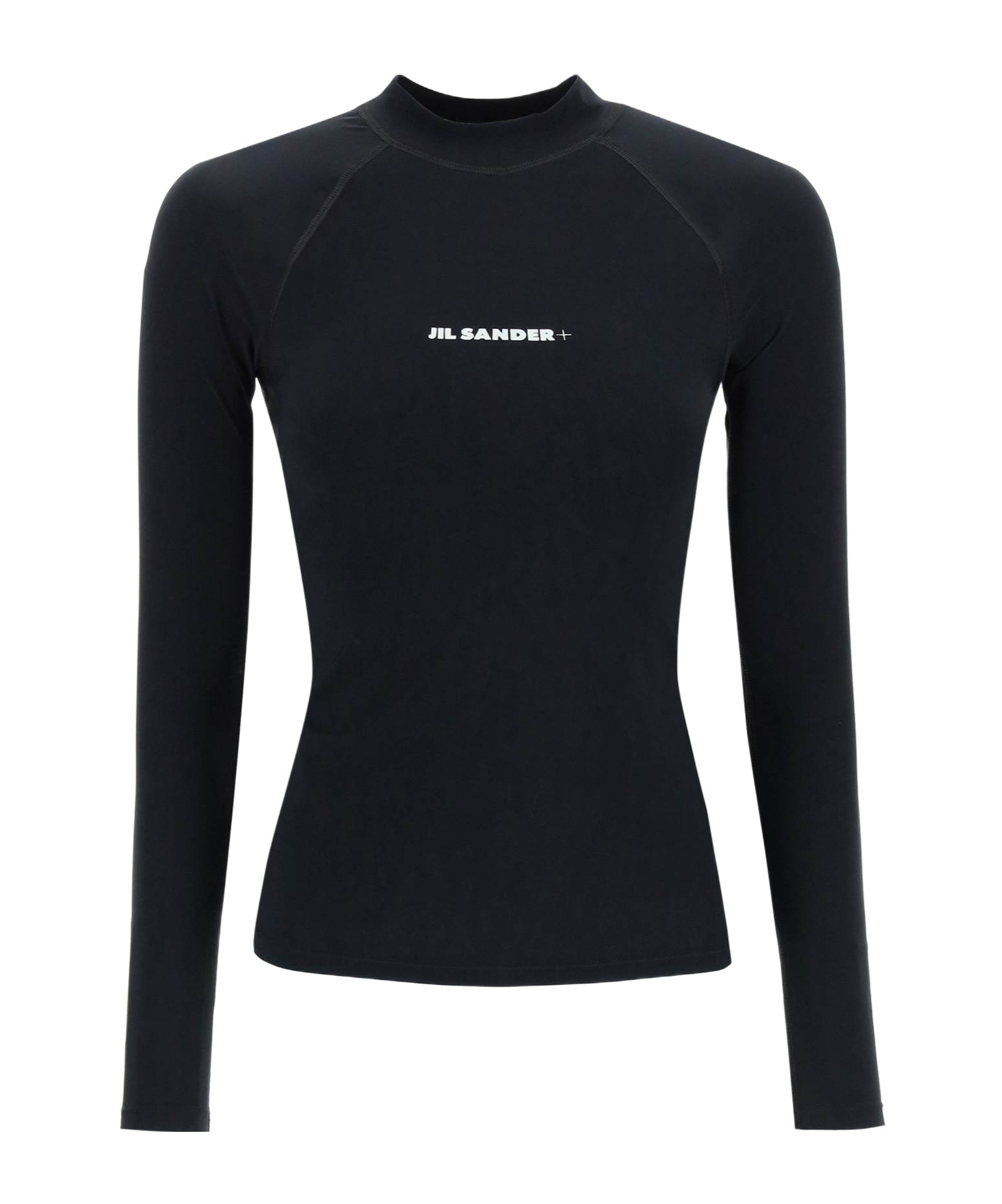 Jil Sander Long-sleeved Tech Fabric Top With Printed Logo In Black
