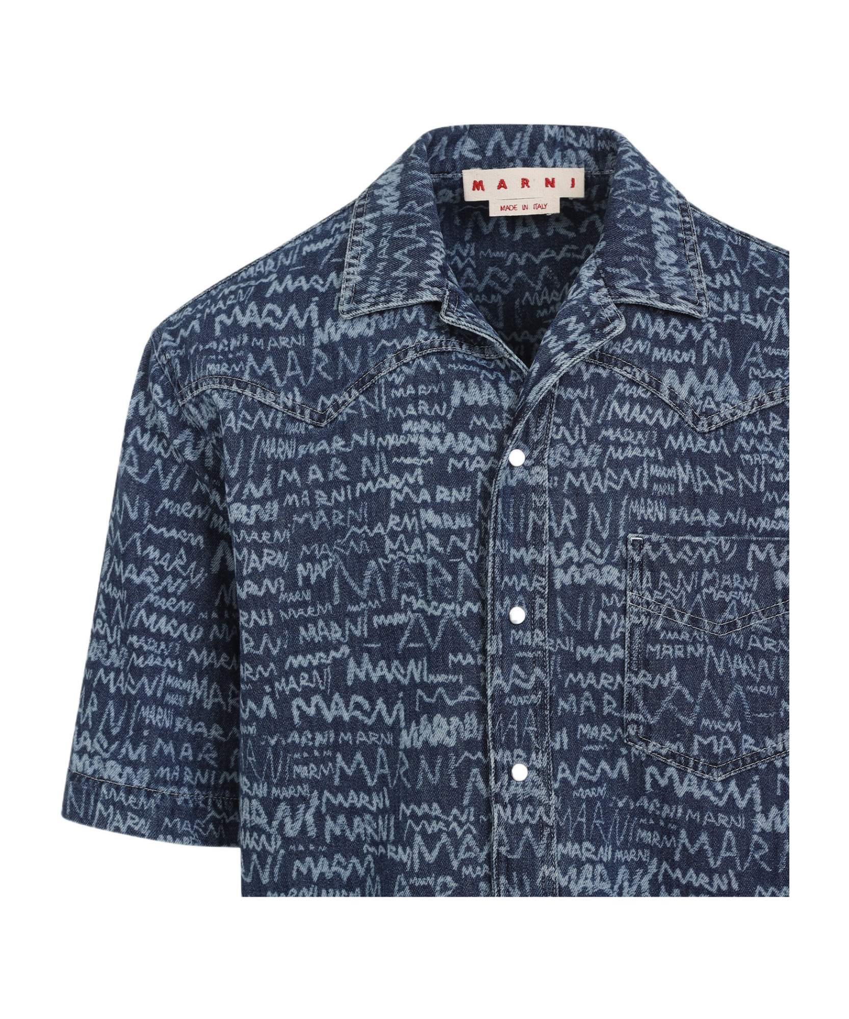 Marni Logo Western Denim Shirt In Blue