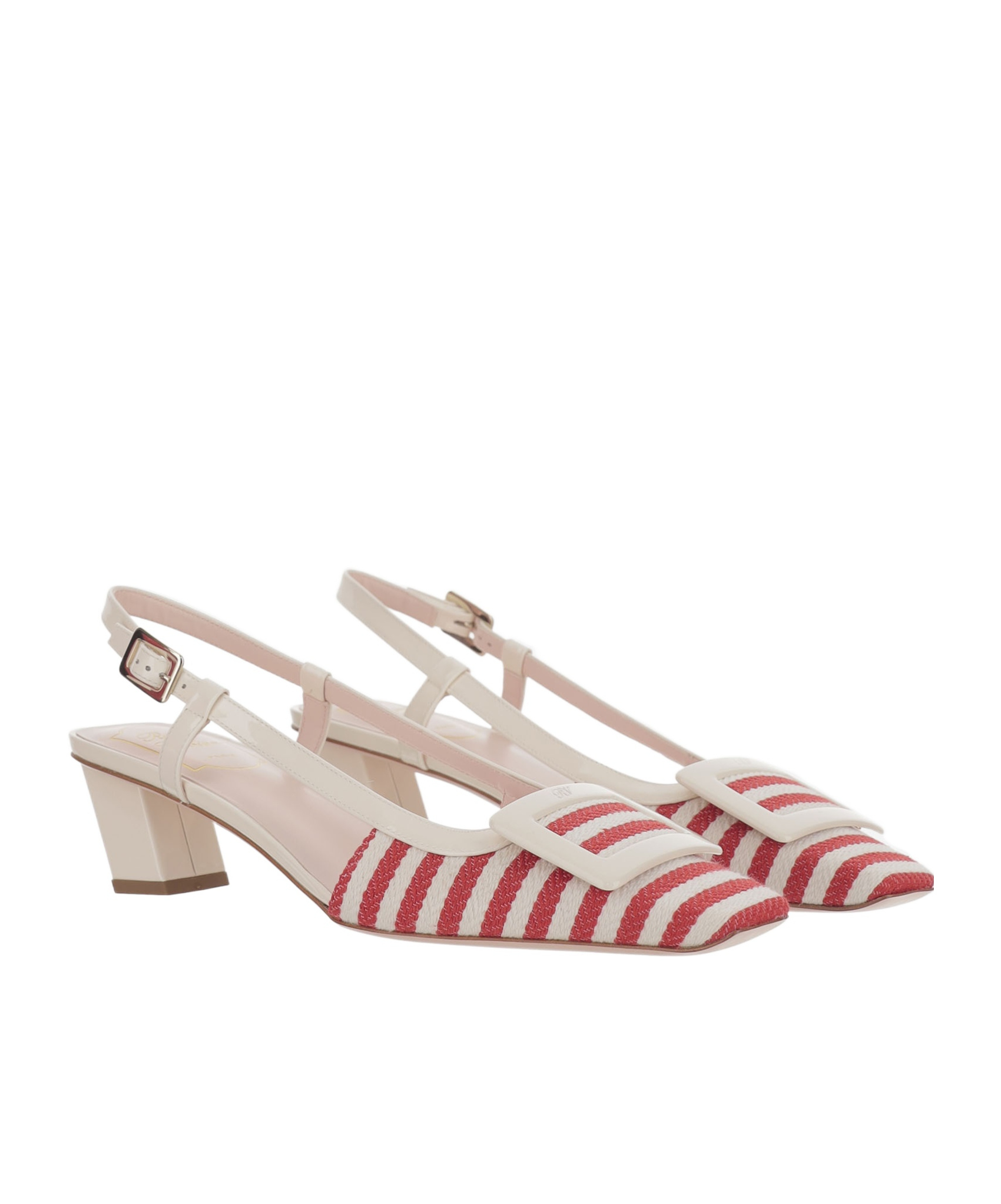Roger Vivier Belle Vivier 45 Patent-leather Trimmed Striped Canvas Slingback Pumps In White