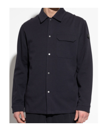 Moncler Long Sleeved Logo Patch Overshirt In Blue