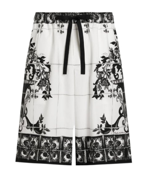 Dolce & Gabbana Monochrome Floral Elastic Waistband Knee Length Shorts