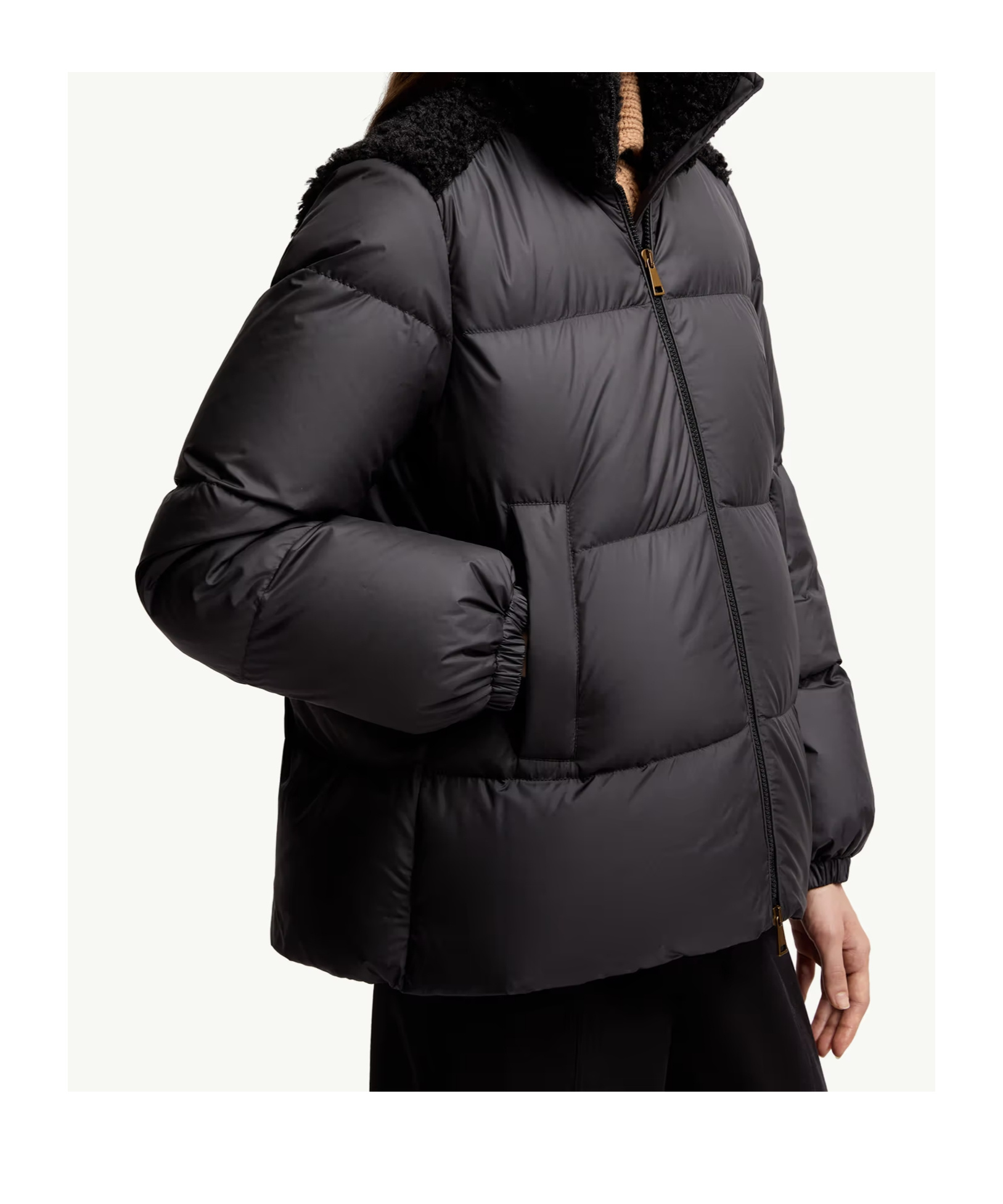 Moncler Esnaie Teddy-trimmed Short Down Jaket In Black