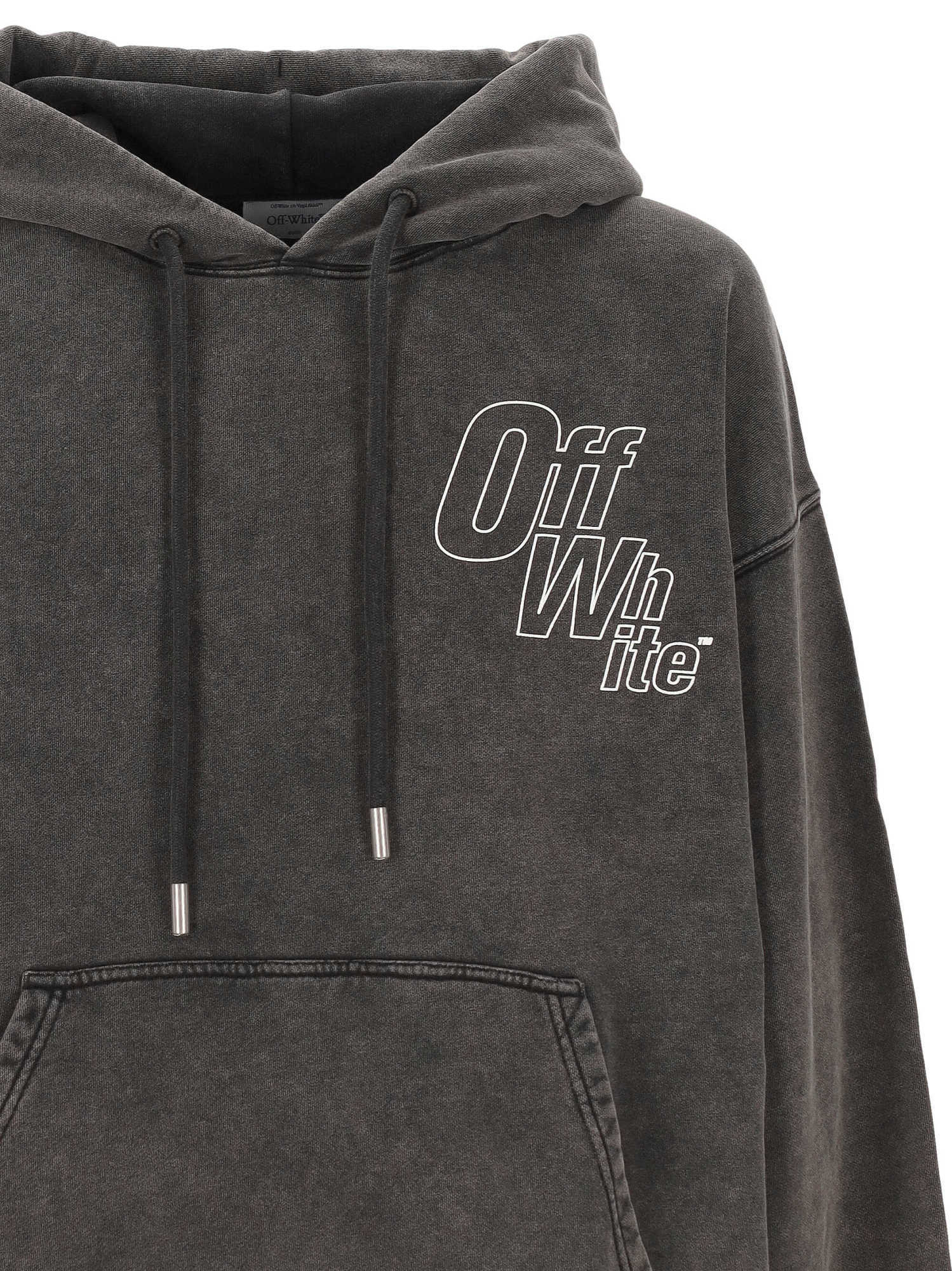 Off-white Logo Printed Drawstring Hoodie In Black