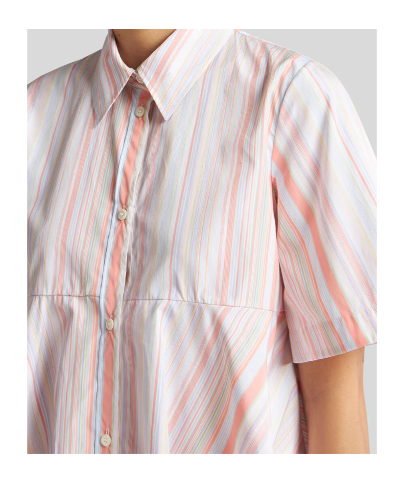 Etro Multi-stripe Shirt With Flared Hem In Pink