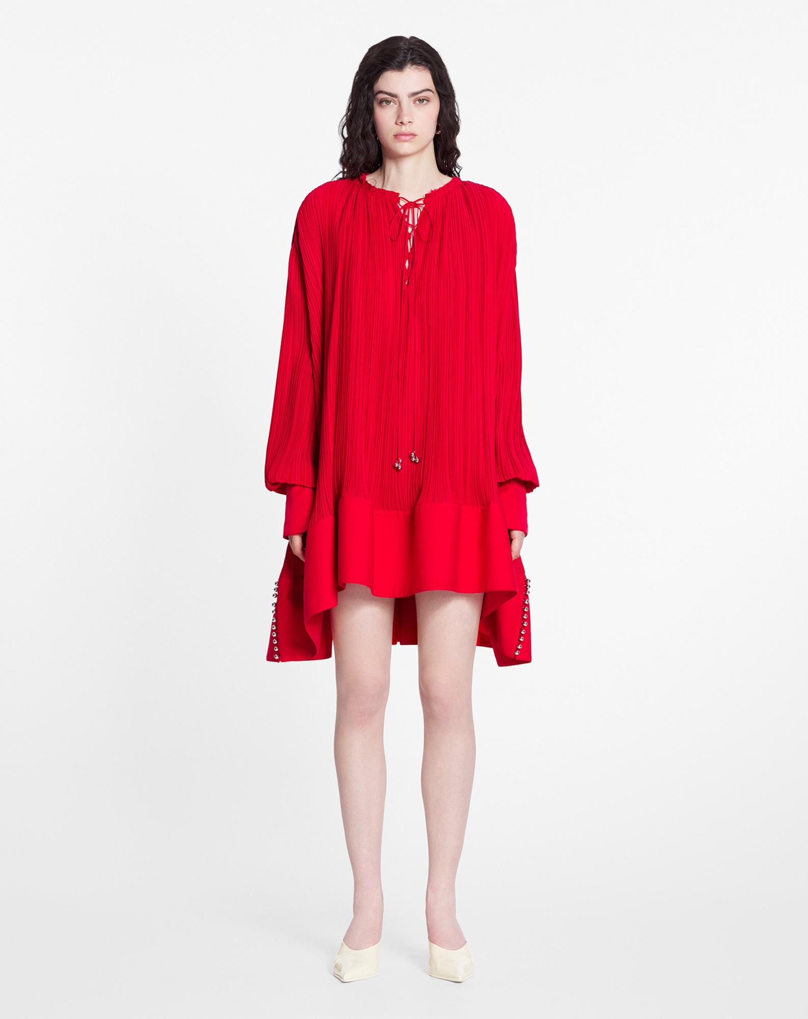 Lanvin Short Dress With Red Pleated Effect In Red