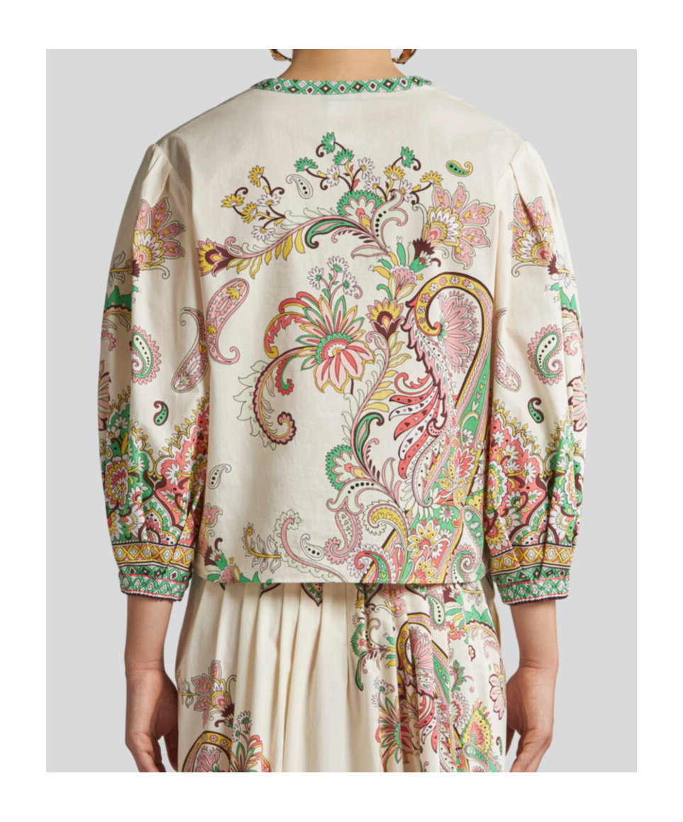 Shop Etro Cotton Blouse With Floral Print In Nude