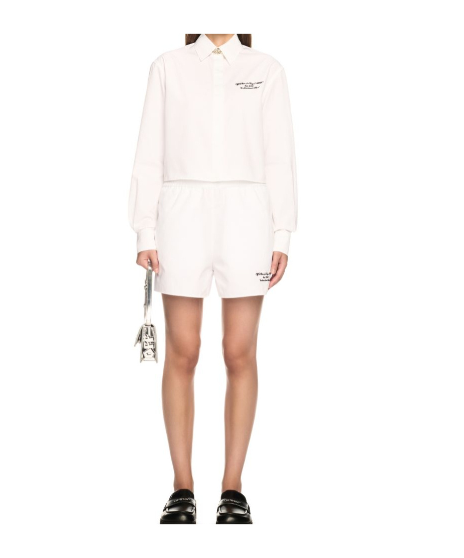 Off-white Embroidered Detail Poplin Cropped Shirt In White