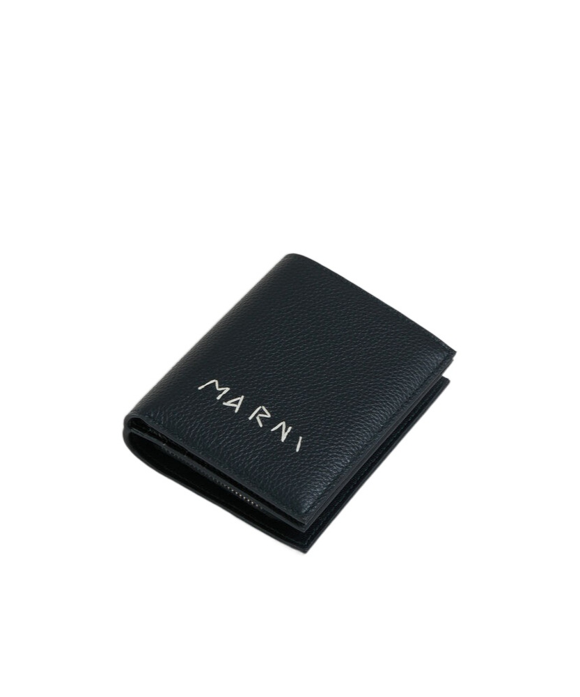 MARNI BLACK LEATHER ZIP-AROUND BIFOLD WALLET WITH MARNI MENDING