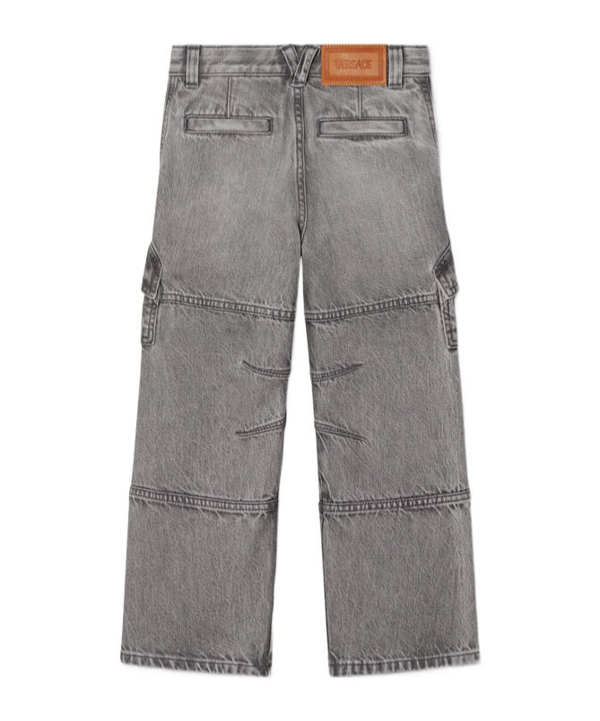 Versace Panelled Straight-leg Cargo Jeans In Gray