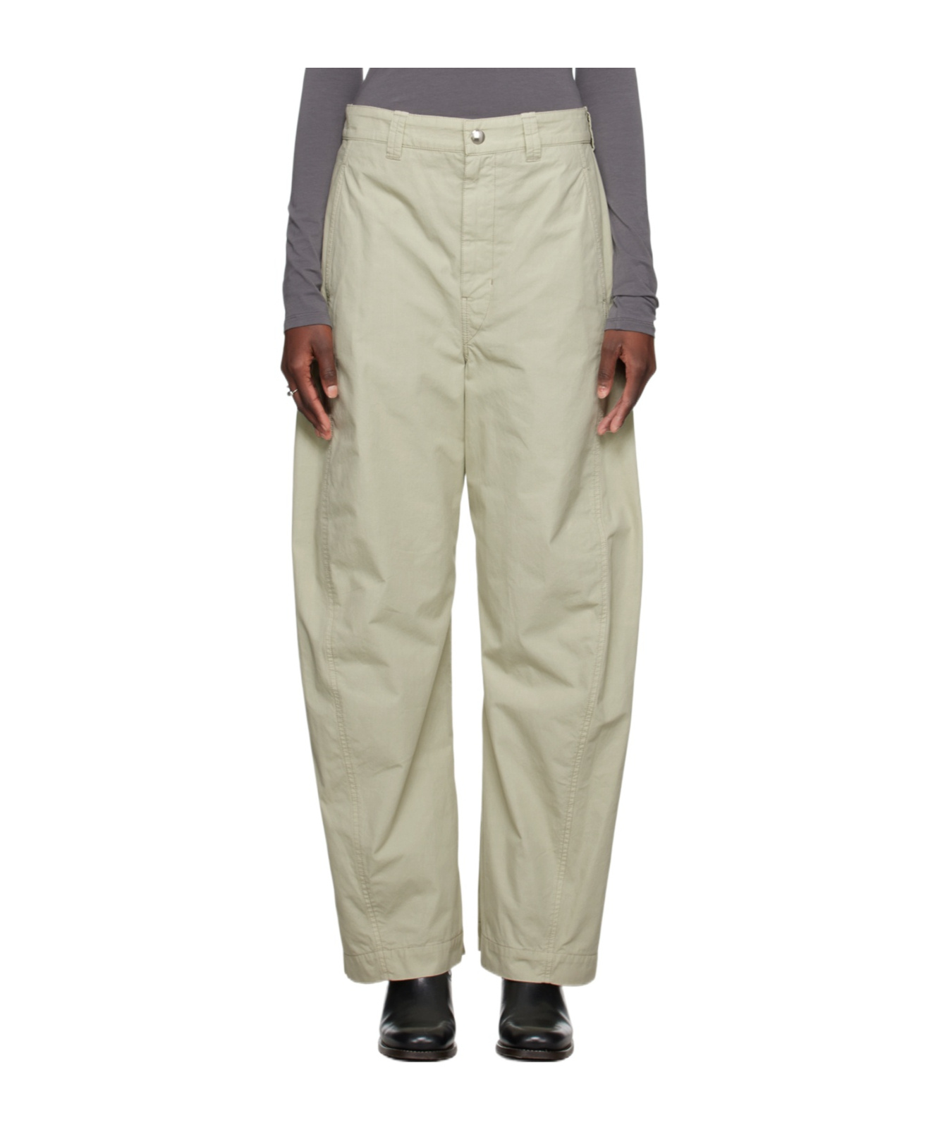Shop Lemaire High-waisted Four-pocket Casual Pants In Gray