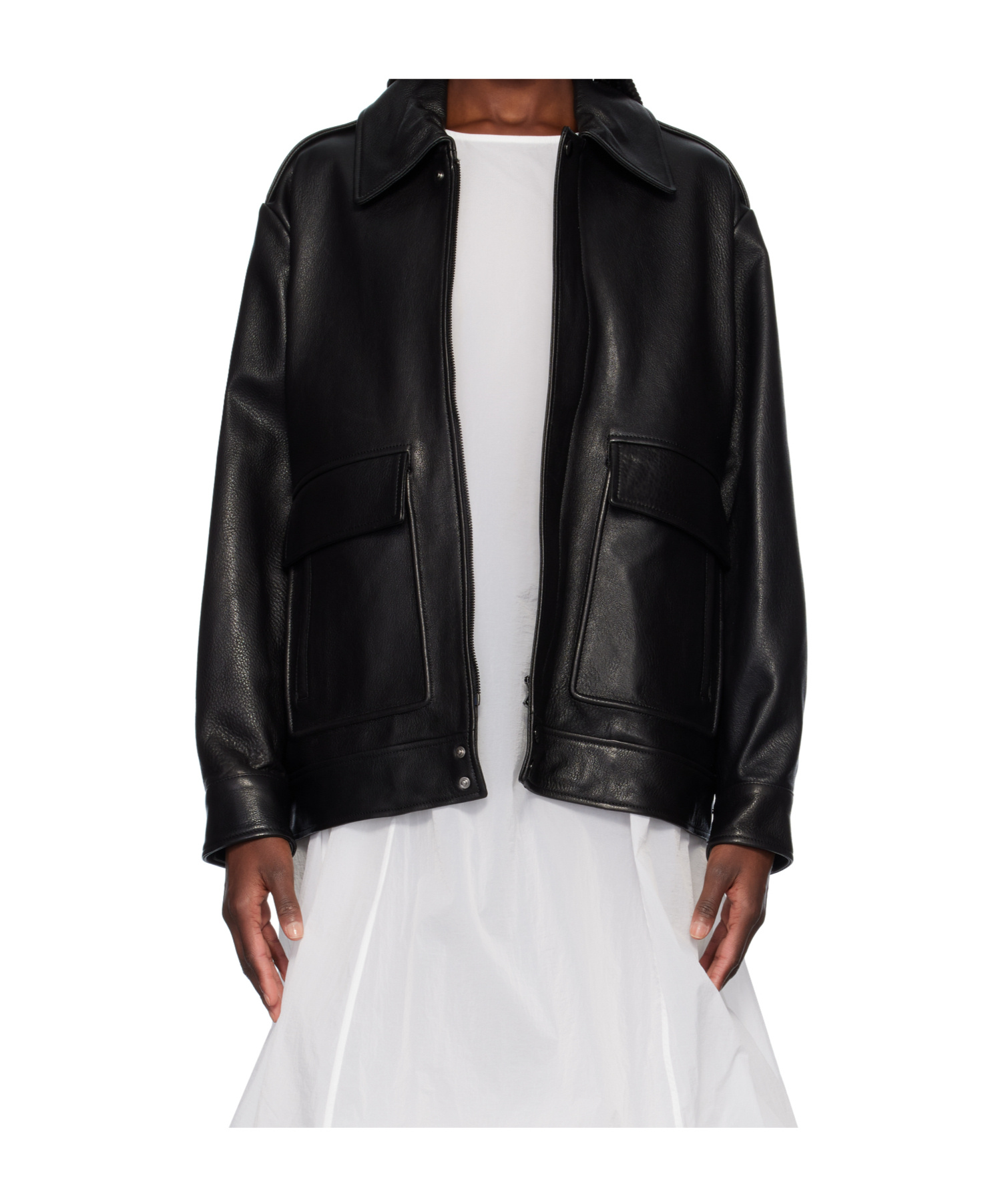 Nour Hammour Zippered Leather Jacket In Black
