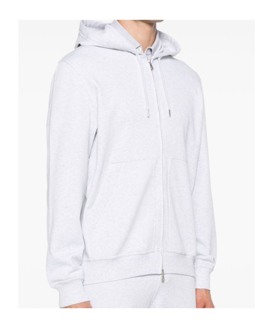 Brunello Cucinelli Light Grey Cotton Zipped Hoodie In White