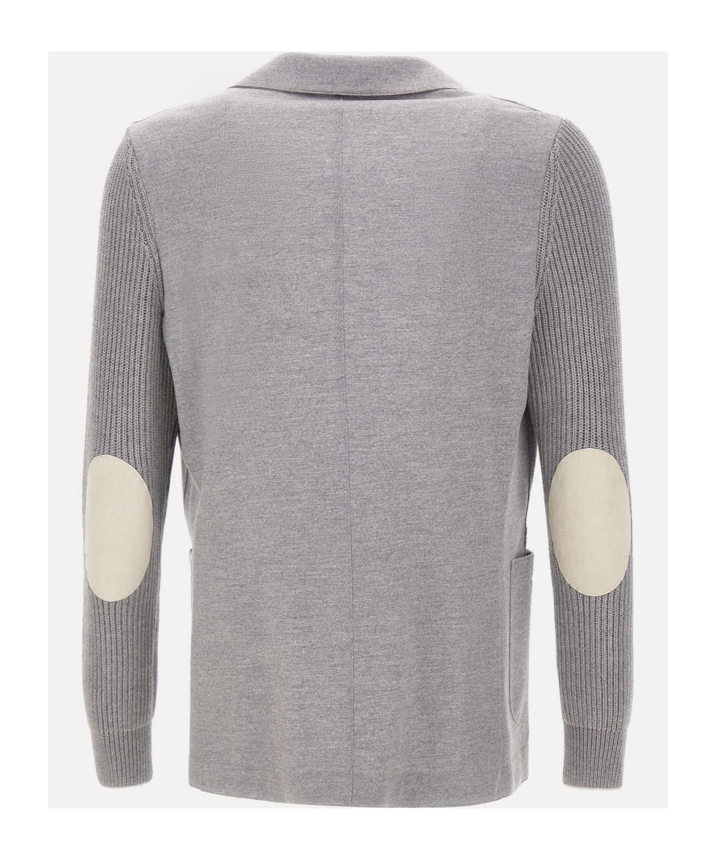 Eleventy Ribbed-knit Elbow-patch Blazer In Gray