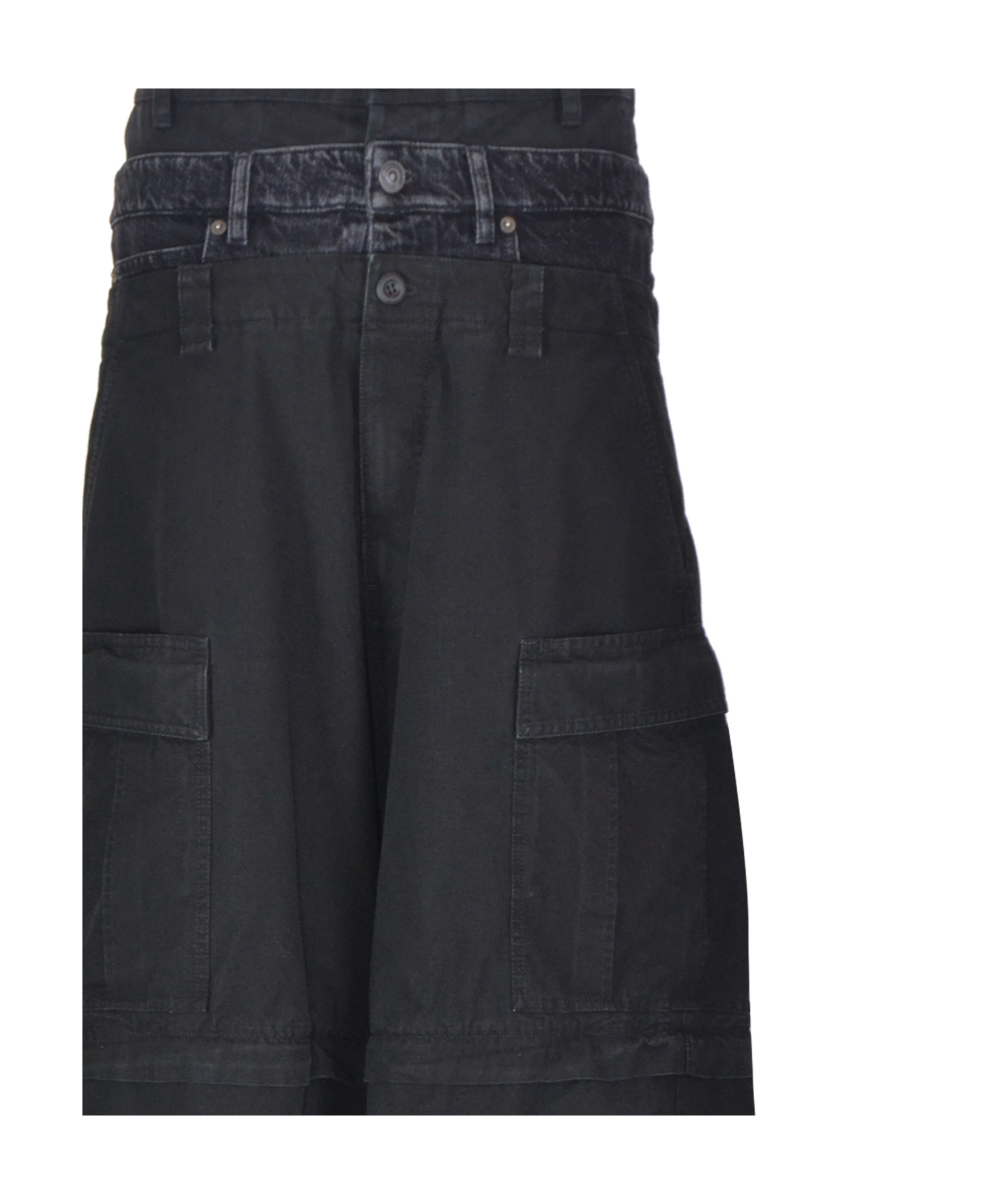 Balenciaga Men Cotton Layered Cargo Trousers In Black