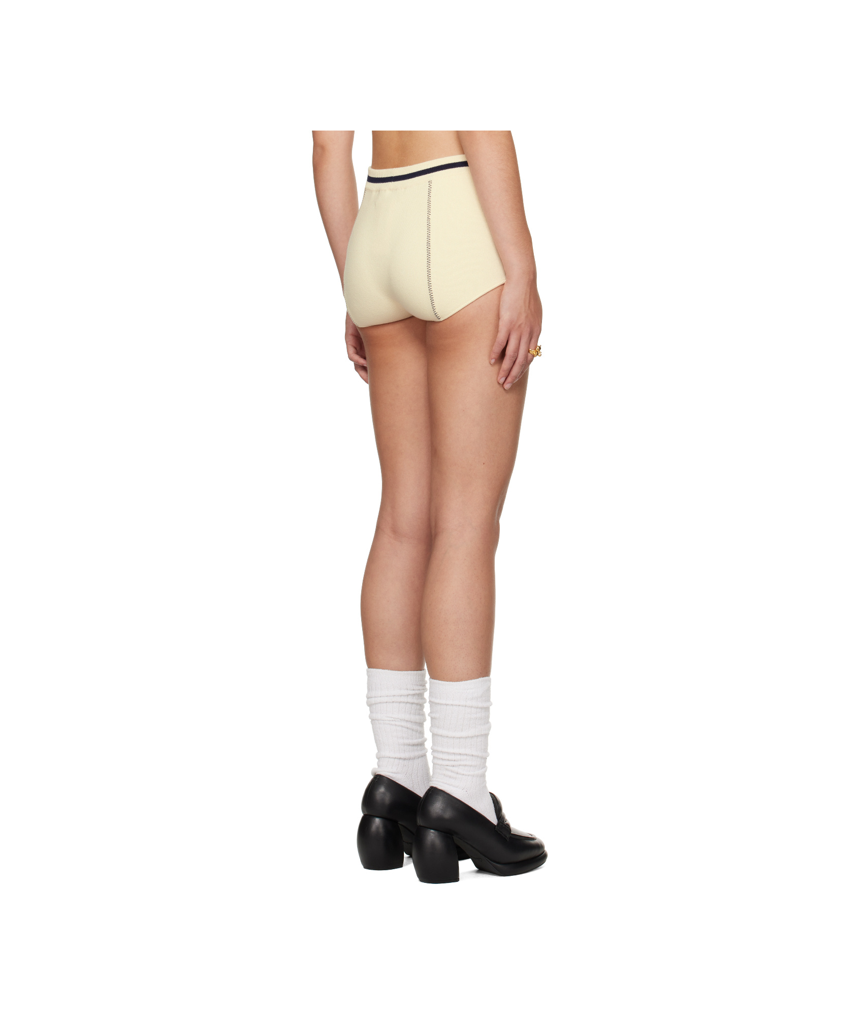 Ambush Off-white Contrast Stitch Culotte Shorts In Yellow
