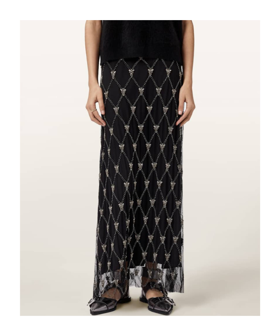 Allsaints Ilka Embellished Skirt In Black