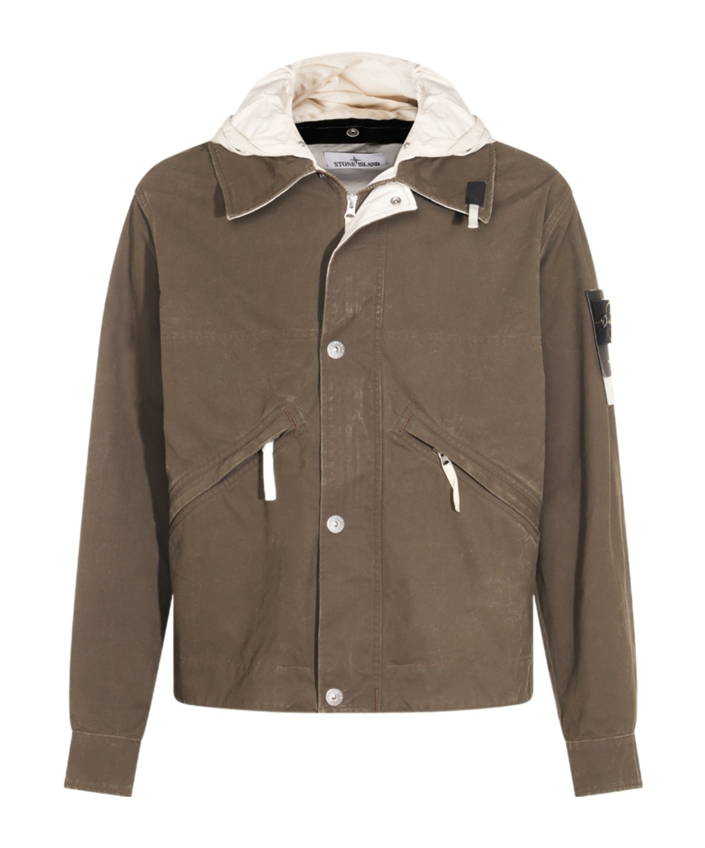 Stone Island Men's Hooded Cotton Jacket In Military Green