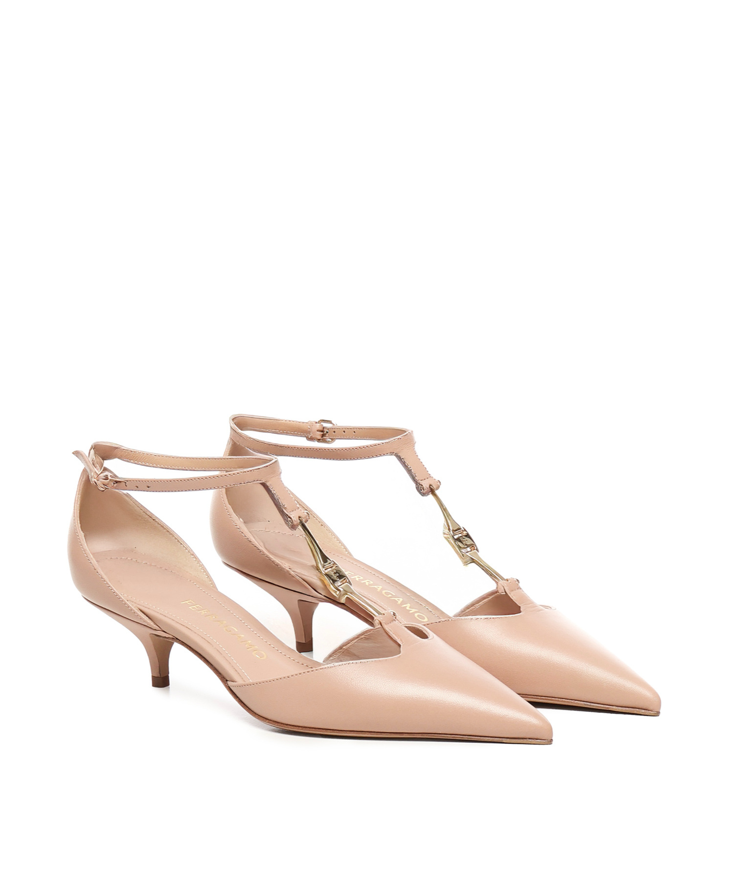 Ferragamo F Buckle T-strap Pumps In Brown