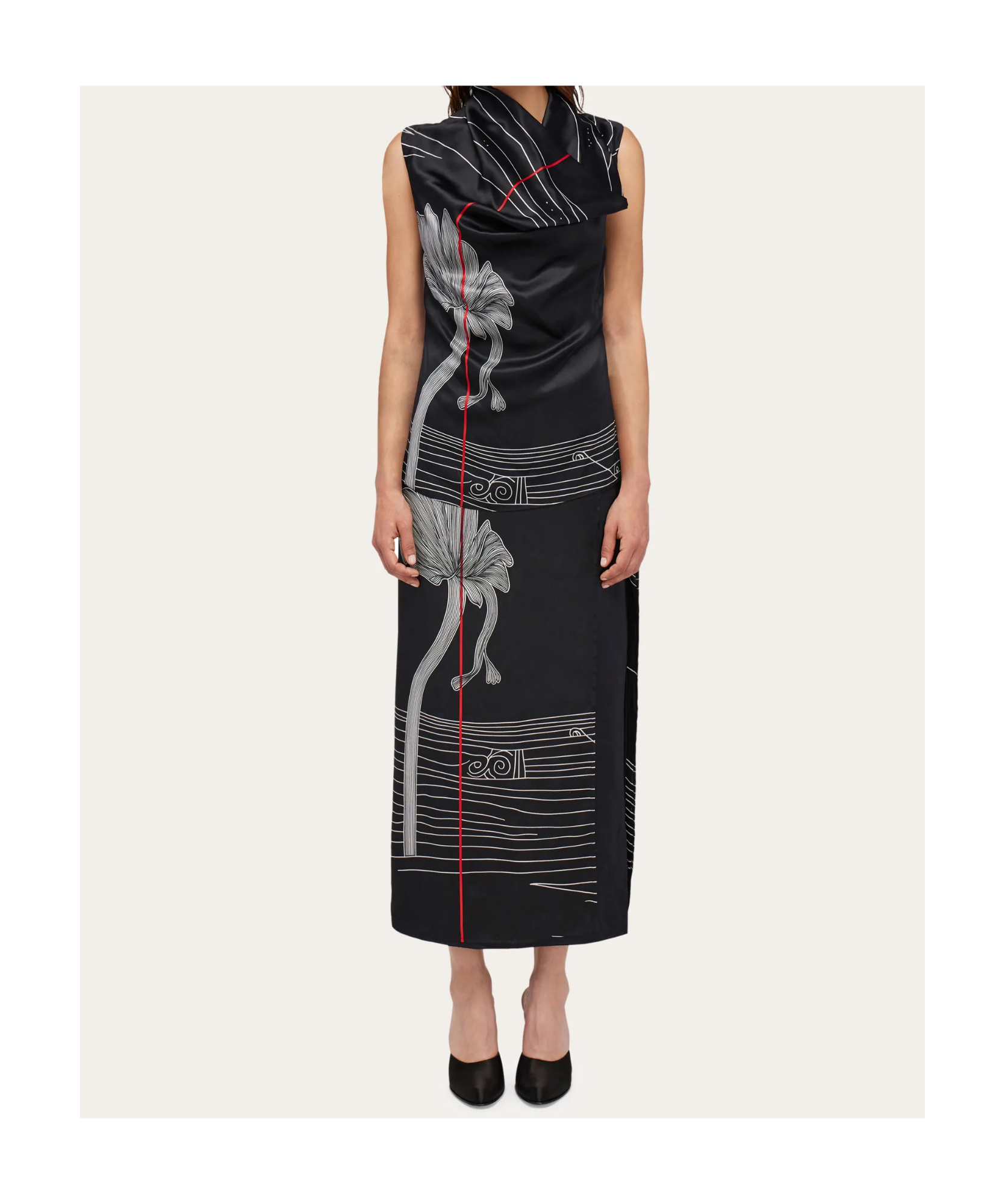 Ferragamo Printed Longline Skirt In Black