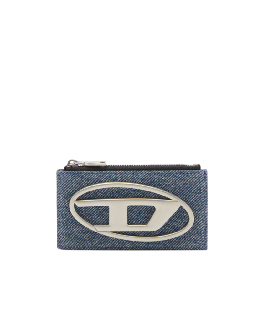 Diesel Logo Zip Card Holder In Blue