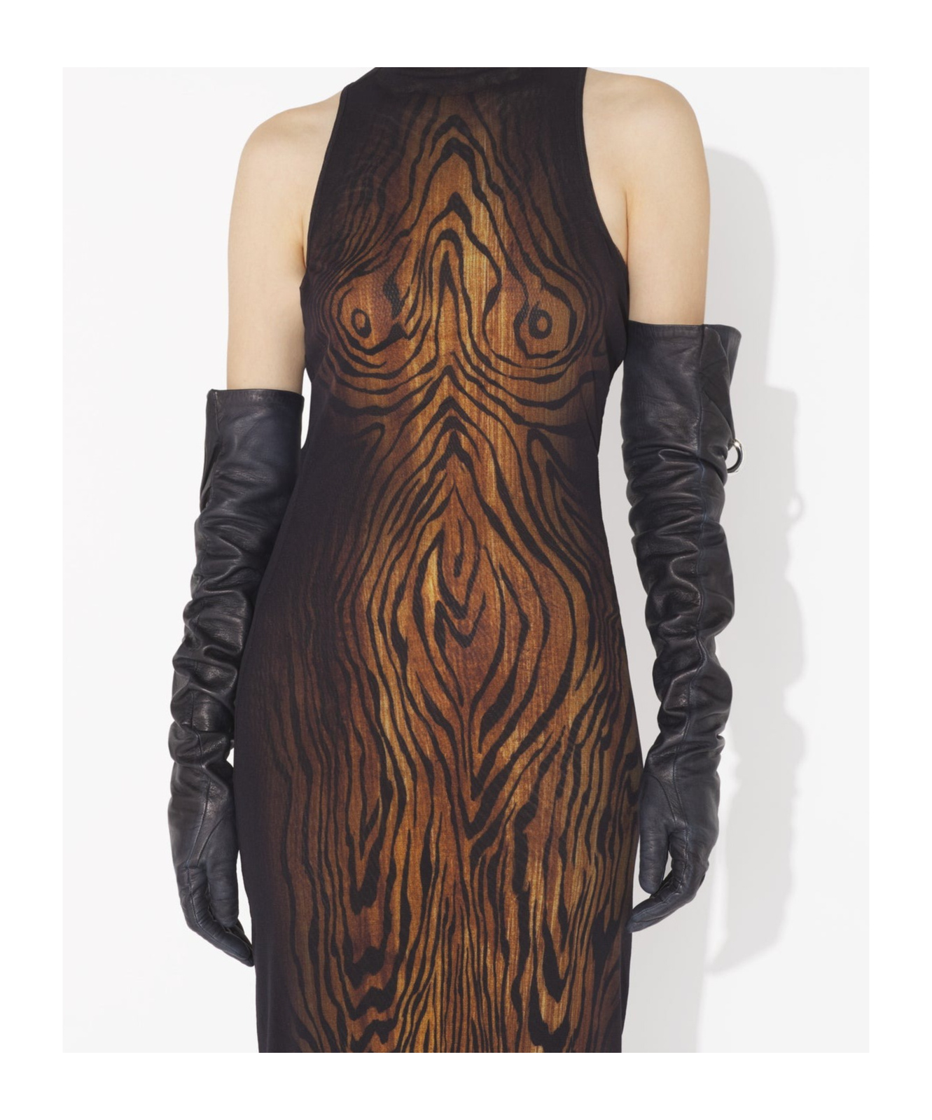 Jean Paul Gaultier Women Long Dress Double Layer Printed Wood In Brown