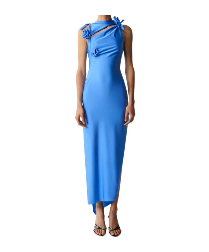 Coperni Womens Blue Sapphire Floral-embellished Asymmetric Stretch-jersey Maxi Dress In Blue