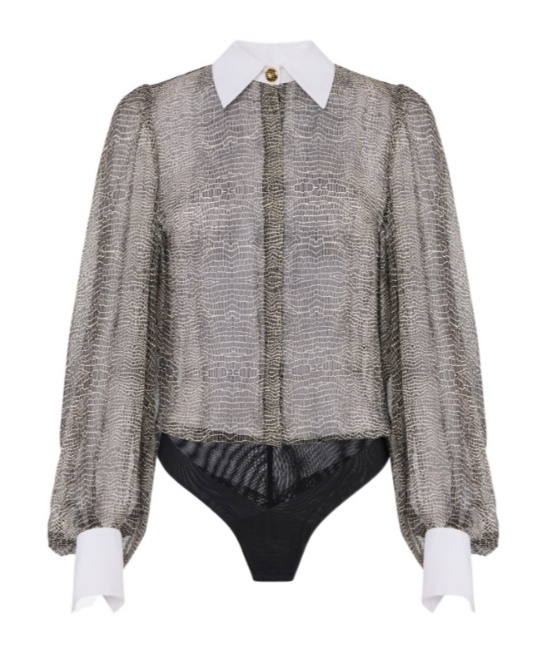 Elisabetta Franchi Python Print And Collar Bodysuit In Black