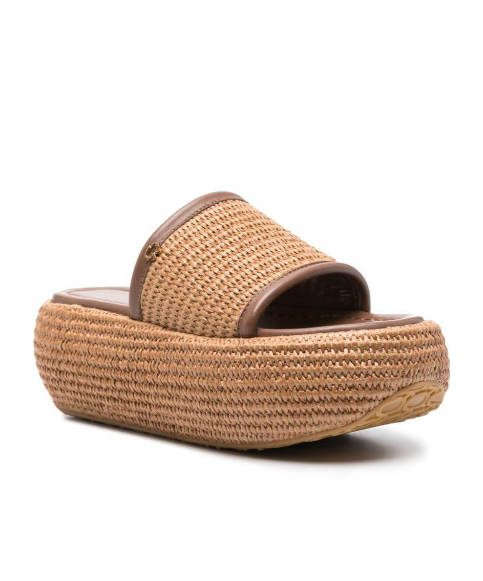 Gianvito Rossi Marbella Woven Raffia Platform Sandals In Brown