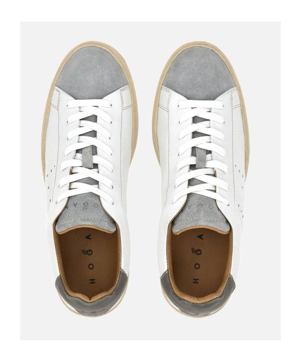 Hogan H672 Round Toe Lace-up Sneakers In White