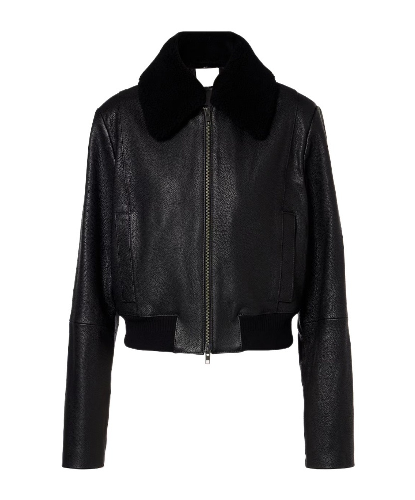 Vince Shearling-trimmed Leather Jacket In Black