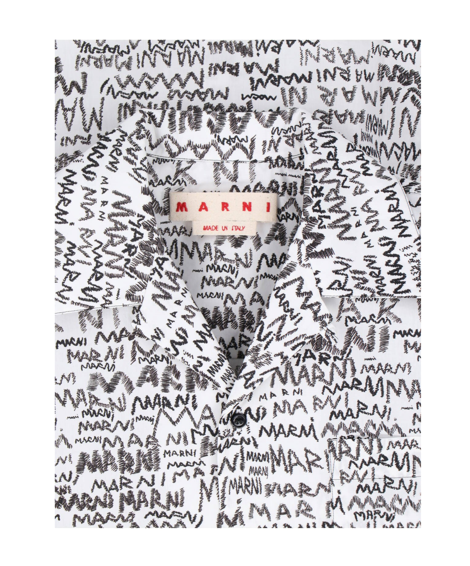 Marni Printed Collar Pocket Short Sleeve Shirt In White