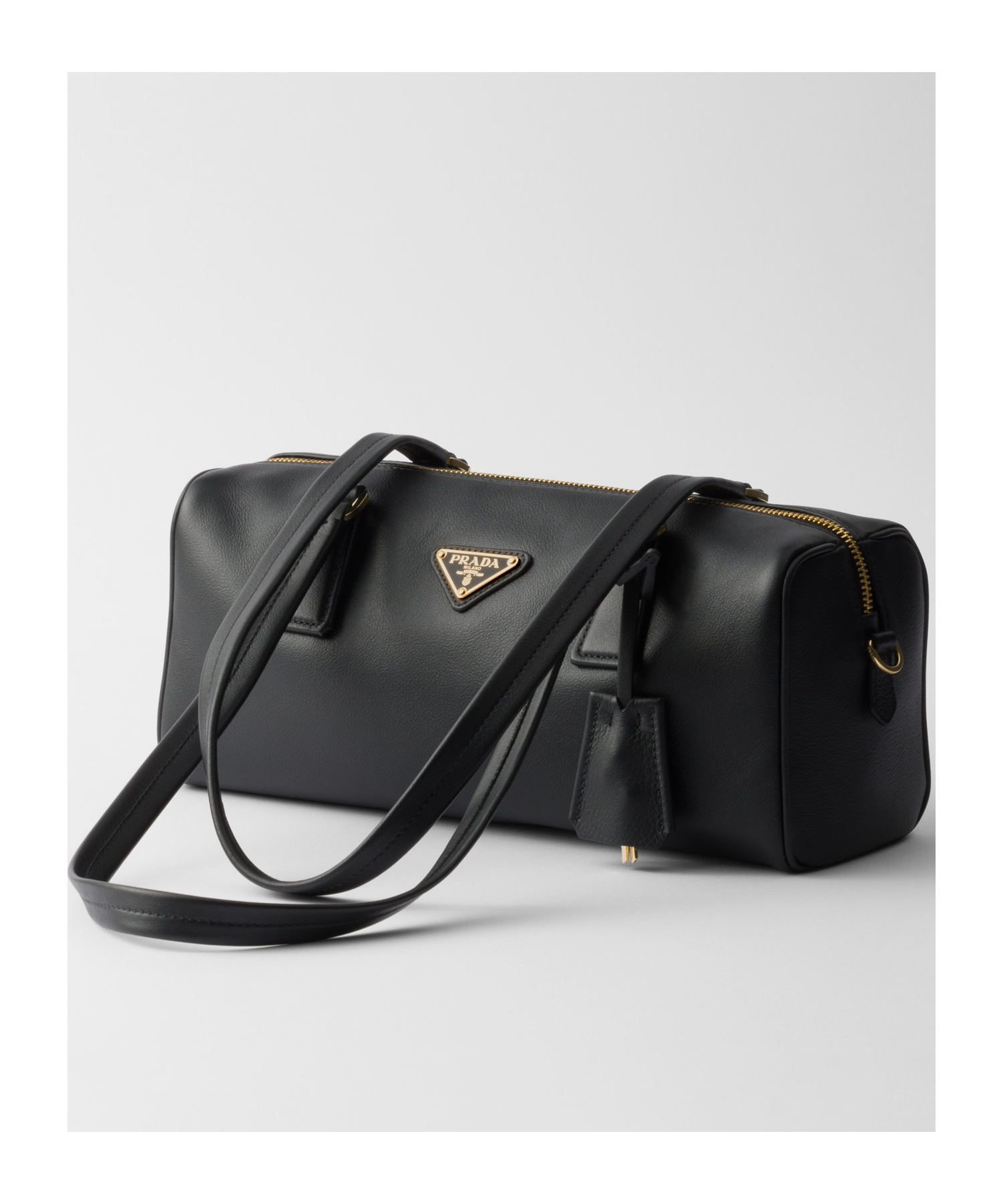 Prada Women Re-nylon And Leather Medium Top-handle Bag With Padlock In Black