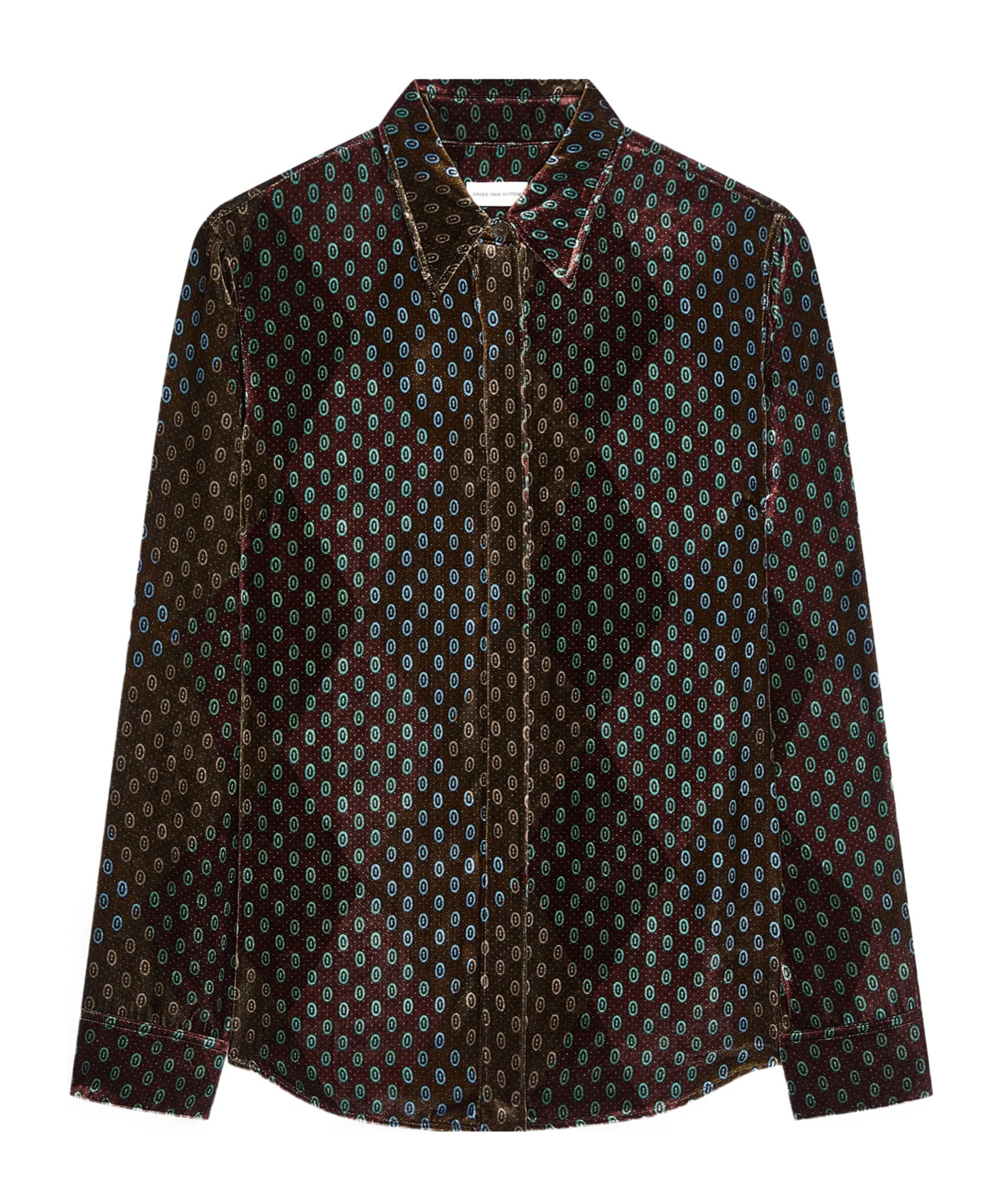 Dries Van Noten Printed Velvet Shirt In Brown